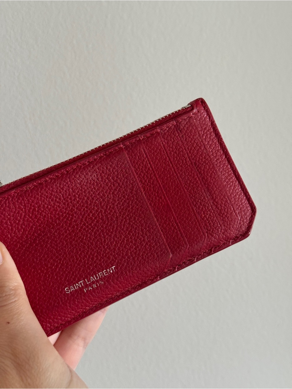 Saint Laurent Burgundy Textured Leather Card Case
